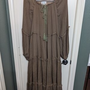 Chic Long Sleeve Brown Maxi Dress